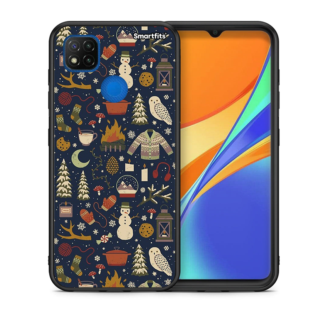 Θήκη Xiaomi Redmi 9C Christmas Elements από τη Smartfits με σχέδιο στο πίσω μέρος και μαύρο περίβλημα | Xiaomi Redmi 9C Christmas Elements case with colorful back and black bezels