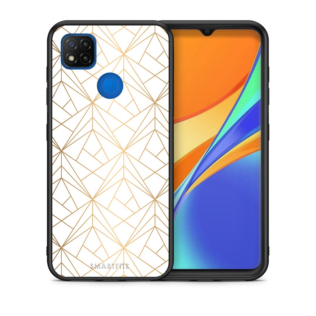 Θήκη Xiaomi Redmi 9C Luxury White Geometric από τη Smartfits με σχέδιο στο πίσω μέρος και μαύρο περίβλημα | Xiaomi Redmi 9C Luxury White Geometric case with colorful back and black bezels