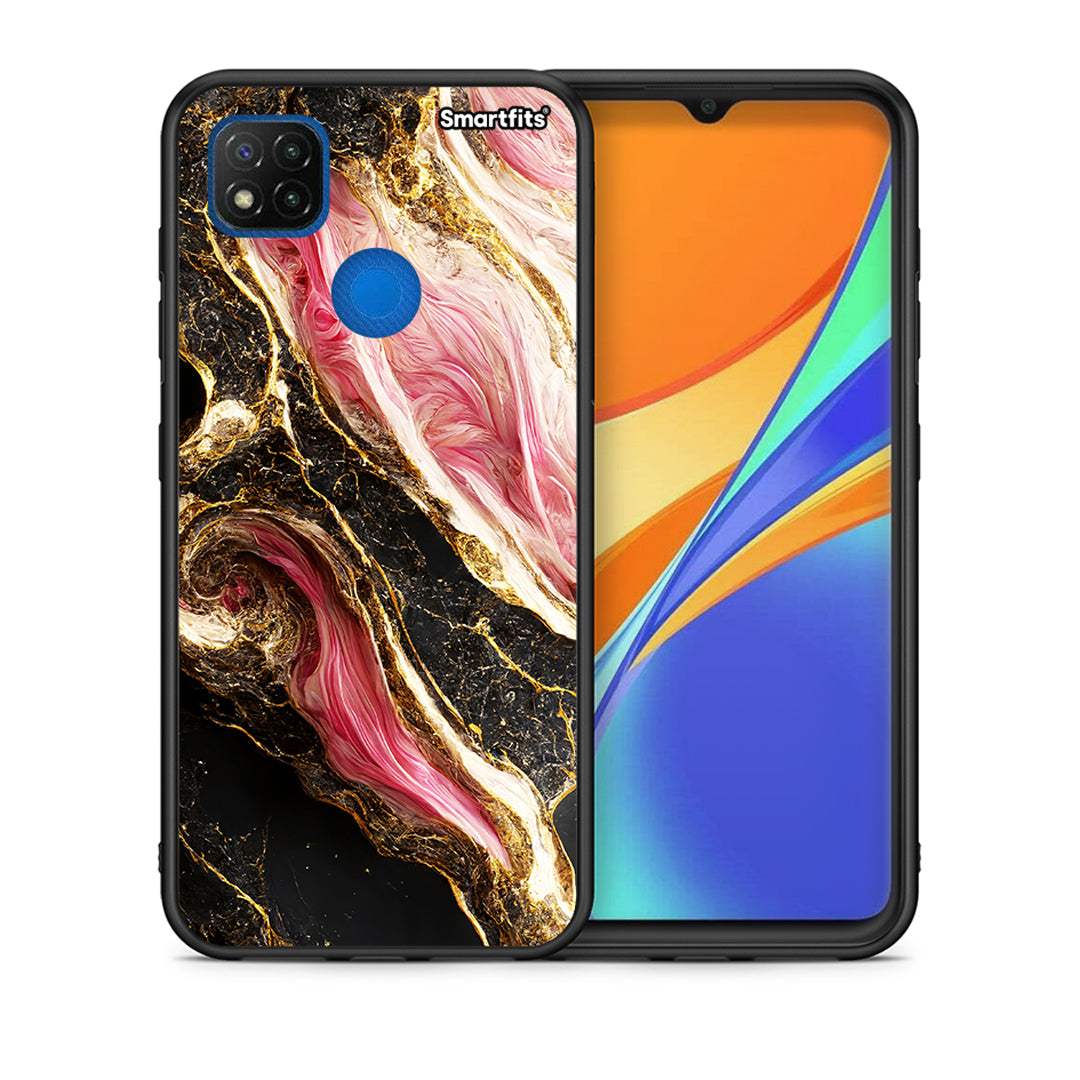 Θήκη Xiaomi Redmi 9C Glamorous Pink Marble από τη Smartfits με σχέδιο στο πίσω μέρος και μαύρο περίβλημα | Xiaomi Redmi 9C Glamorous Pink Marble case with colorful back and black bezels