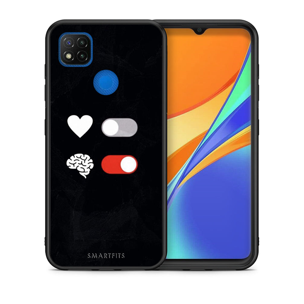 Θήκη Αγίου Βαλεντίνου Xiaomi Redmi 9C Heart Vs Brain από τη Smartfits με σχέδιο στο πίσω μέρος και μαύρο περίβλημα | Xiaomi Redmi 9C Heart Vs Brain case with colorful back and black bezels