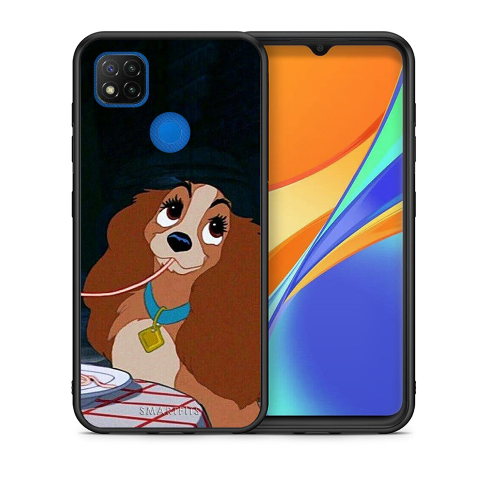 Θήκη Αγίου Βαλεντίνου Xiaomi Redmi 9C Lady And Tramp 2 από τη Smartfits με σχέδιο στο πίσω μέρος και μαύρο περίβλημα | Xiaomi Redmi 9C Lady And Tramp 2 case with colorful back and black bezels