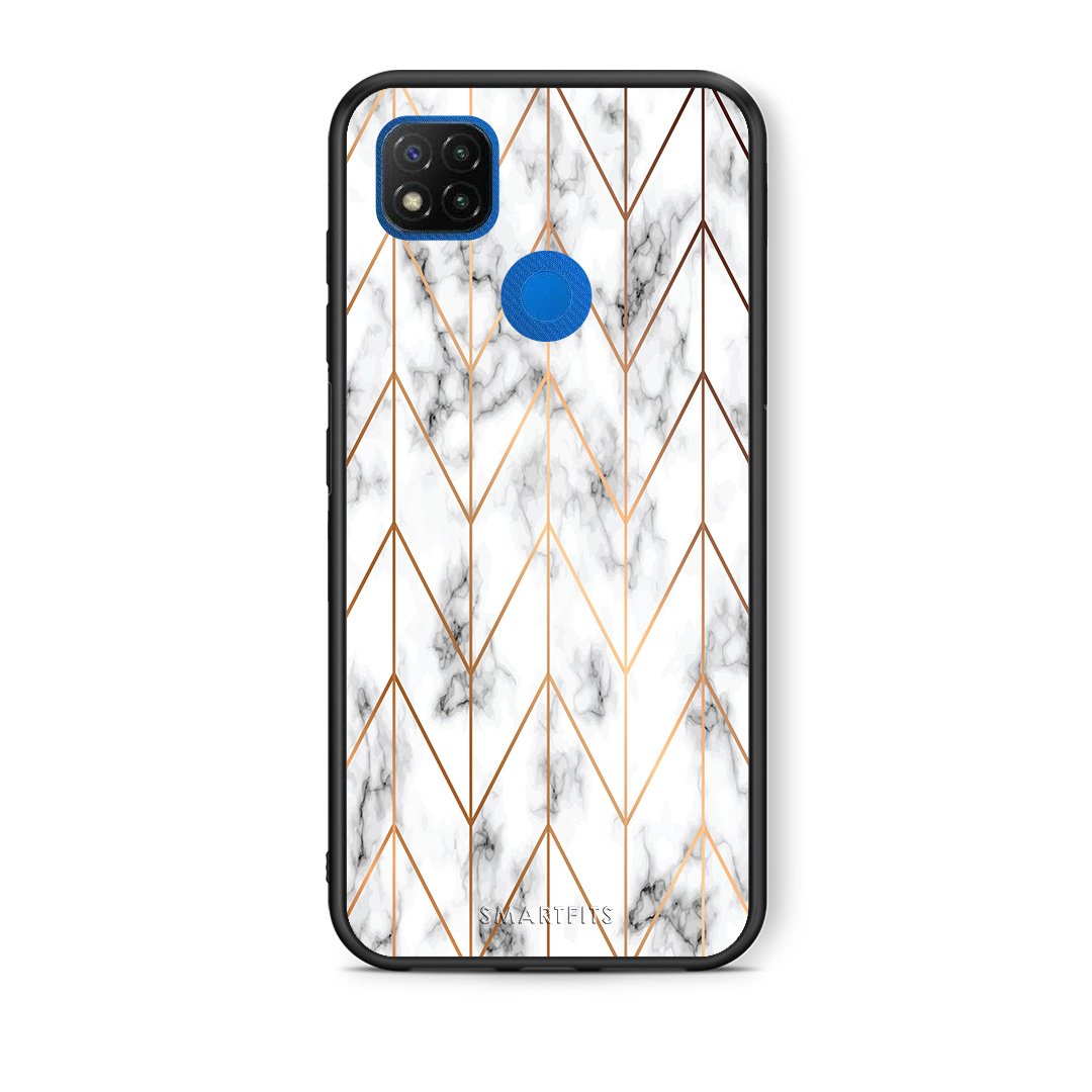 Θήκη Xiaomi Redmi 9C Gold Geometric Marble από τη Smartfits με σχέδιο στο πίσω μέρος και μαύρο περίβλημα | Xiaomi Redmi 9C Gold Geometric Marble case with colorful back and black bezels