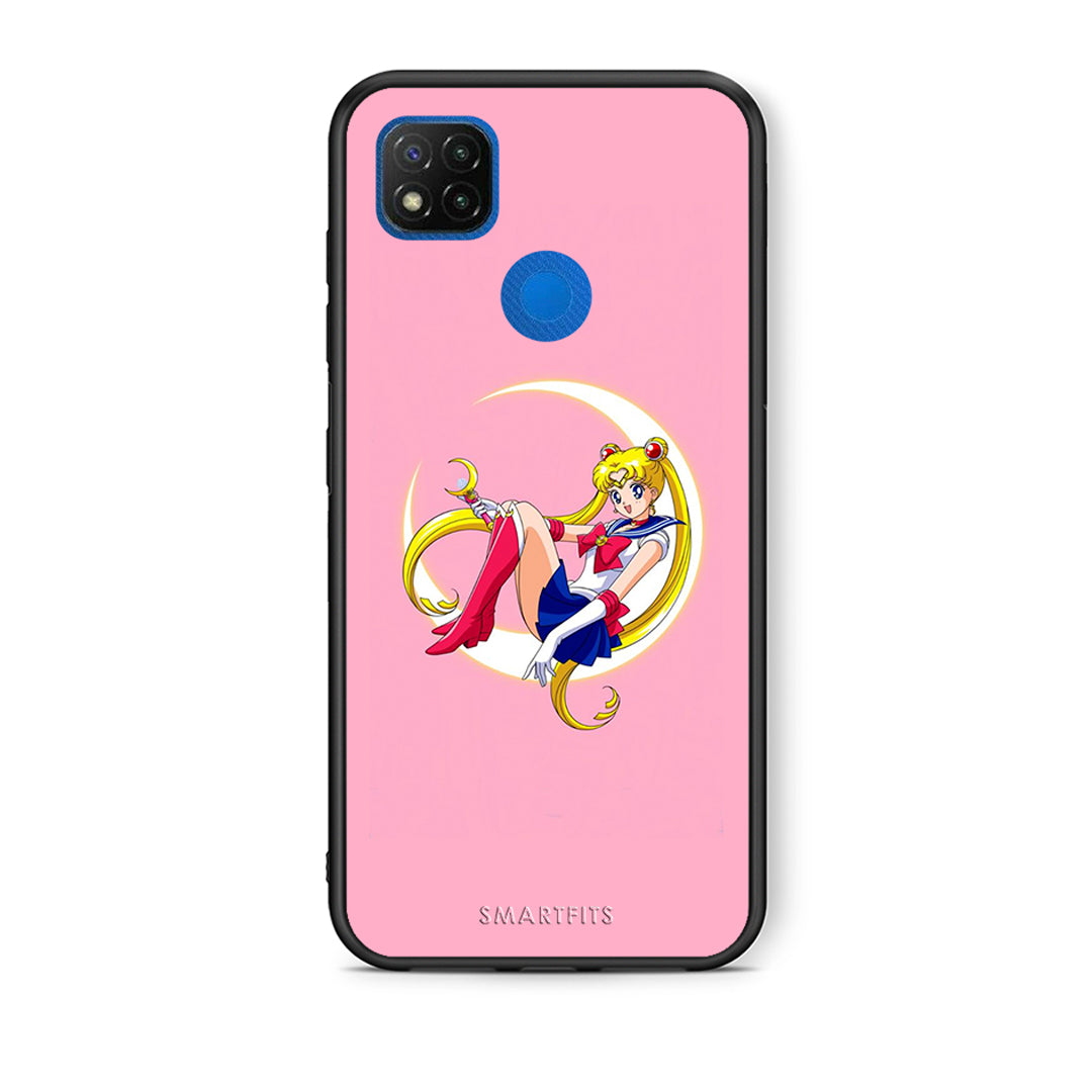 Θήκη Xiaomi Redmi 9C Moon Girl από τη Smartfits με σχέδιο στο πίσω μέρος και μαύρο περίβλημα | Xiaomi Redmi 9C Moon Girl case with colorful back and black bezels