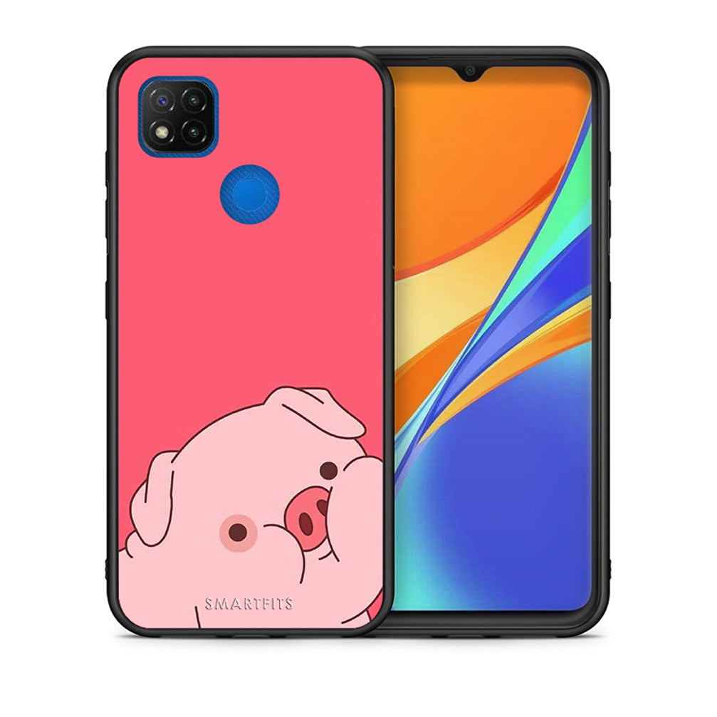 Θήκη Αγίου Βαλεντίνου Xiaomi Redmi 9C Pig Love 1 από τη Smartfits με σχέδιο στο πίσω μέρος και μαύρο περίβλημα | Xiaomi Redmi 9C Pig Love 1 case with colorful back and black bezels