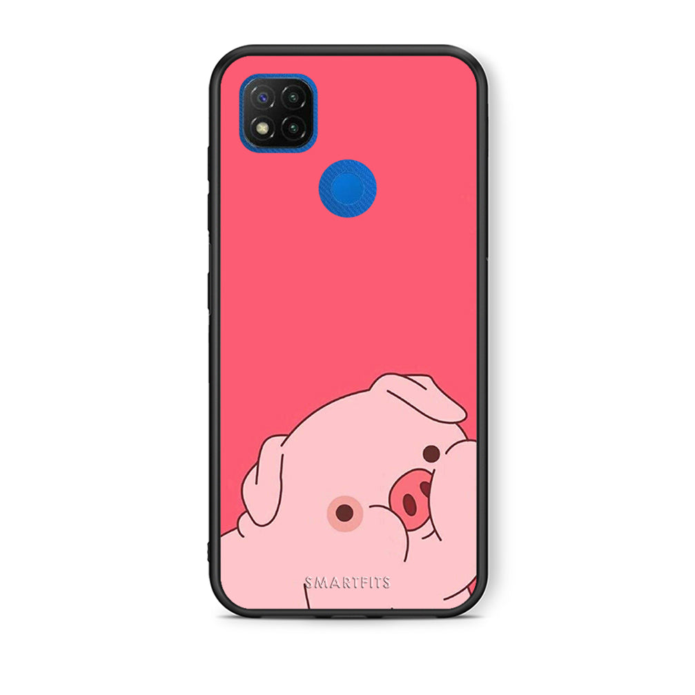 Θήκη Αγίου Βαλεντίνου Xiaomi Redmi 9C Pig Love 1 από τη Smartfits με σχέδιο στο πίσω μέρος και μαύρο περίβλημα | Xiaomi Redmi 9C Pig Love 1 case with colorful back and black bezels