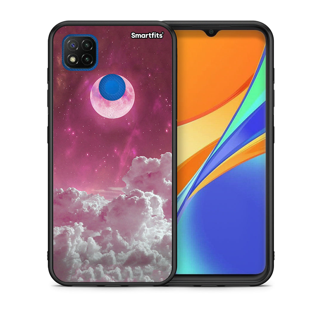 Θήκη Xiaomi Redmi 9C Pink Moon από τη Smartfits με σχέδιο στο πίσω μέρος και μαύρο περίβλημα | Xiaomi Redmi 9C Pink Moon case with colorful back and black bezels