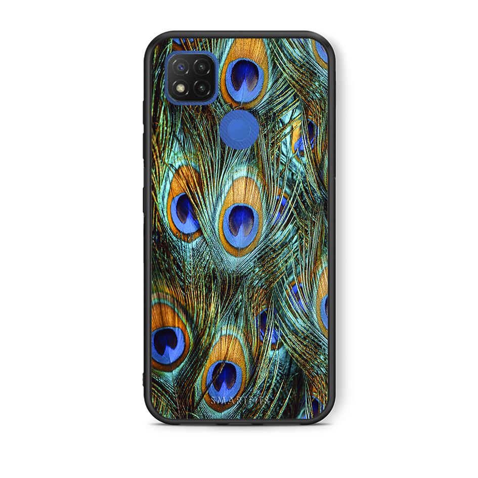 Θήκη Xiaomi Redmi 9C Real Peacock Feathers από τη Smartfits με σχέδιο στο πίσω μέρος και μαύρο περίβλημα | Xiaomi Redmi 9C Real Peacock Feathers case with colorful back and black bezels