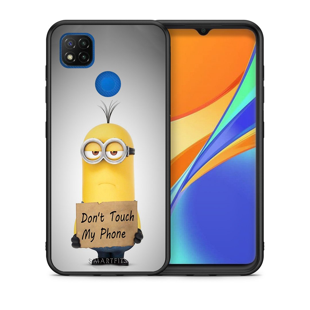 Θήκη Xiaomi Redmi 9C Minion Text από τη Smartfits με σχέδιο στο πίσω μέρος και μαύρο περίβλημα | Xiaomi Redmi 9C Minion Text case with colorful back and black bezels