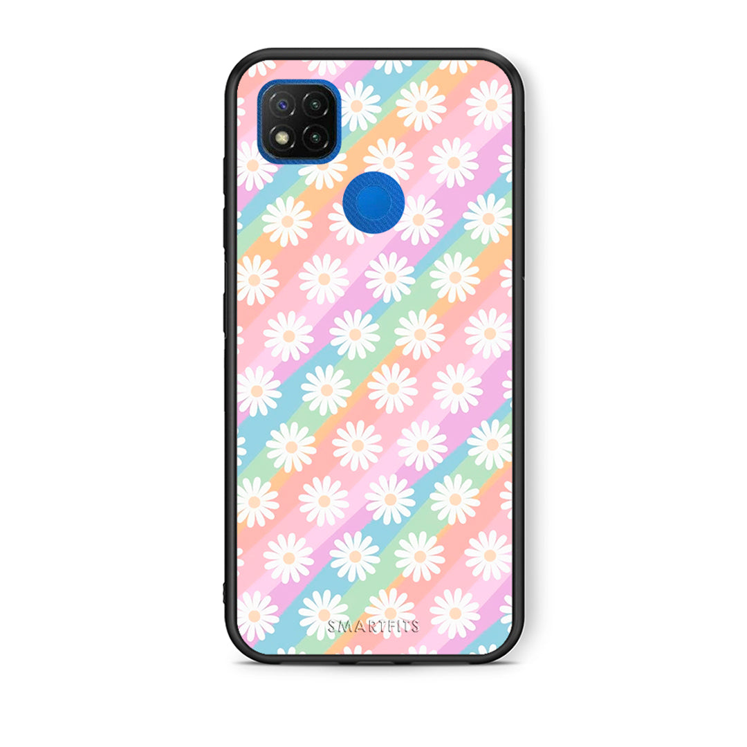 Θήκη Xiaomi Redmi 9C White Daisies από τη Smartfits με σχέδιο στο πίσω μέρος και μαύρο περίβλημα | Xiaomi Redmi 9C White Daisies case with colorful back and black bezels