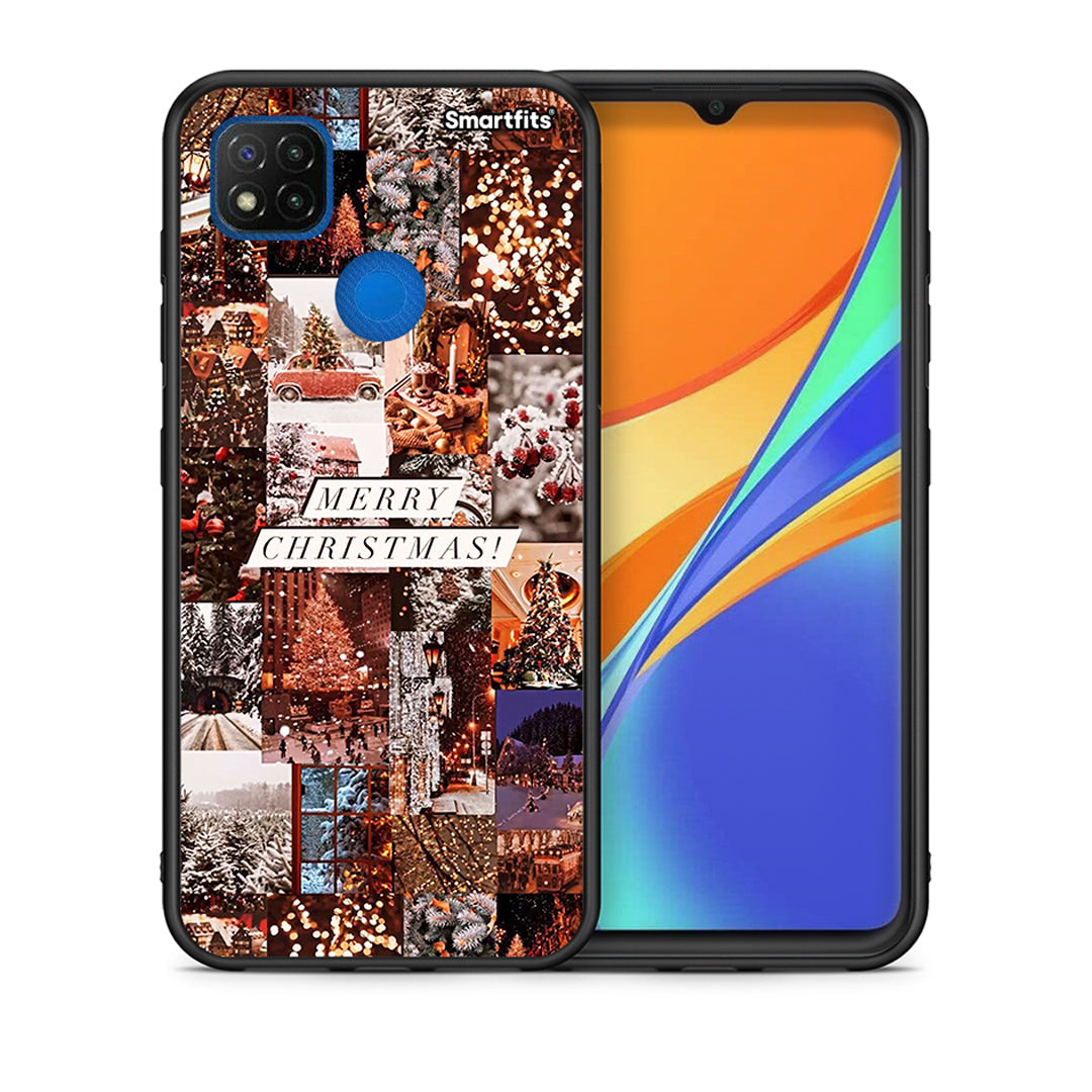 Θήκη Xiaomi Redmi 9C Xmas Collage από τη Smartfits με σχέδιο στο πίσω μέρος και μαύρο περίβλημα | Xiaomi Redmi 9C Xmas Collage case with colorful back and black bezels