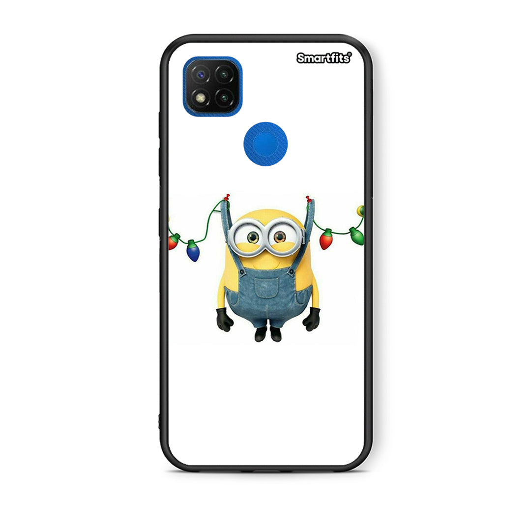 Θήκη Xiaomi Redmi 9C Xmas Minion Lights από τη Smartfits με σχέδιο στο πίσω μέρος και μαύρο περίβλημα | Xiaomi Redmi 9C Xmas Minion Lights case with colorful back and black bezels