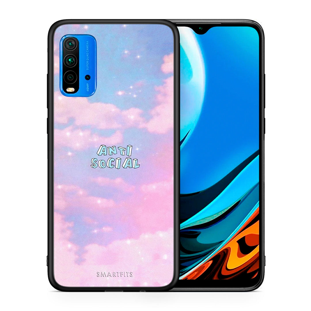 Θήκη Αγίου Βαλεντίνου Xiaomi Redmi 9T Anti Social από τη Smartfits με σχέδιο στο πίσω μέρος και μαύρο περίβλημα | Xiaomi Redmi 9T Anti Social case with colorful back and black bezels