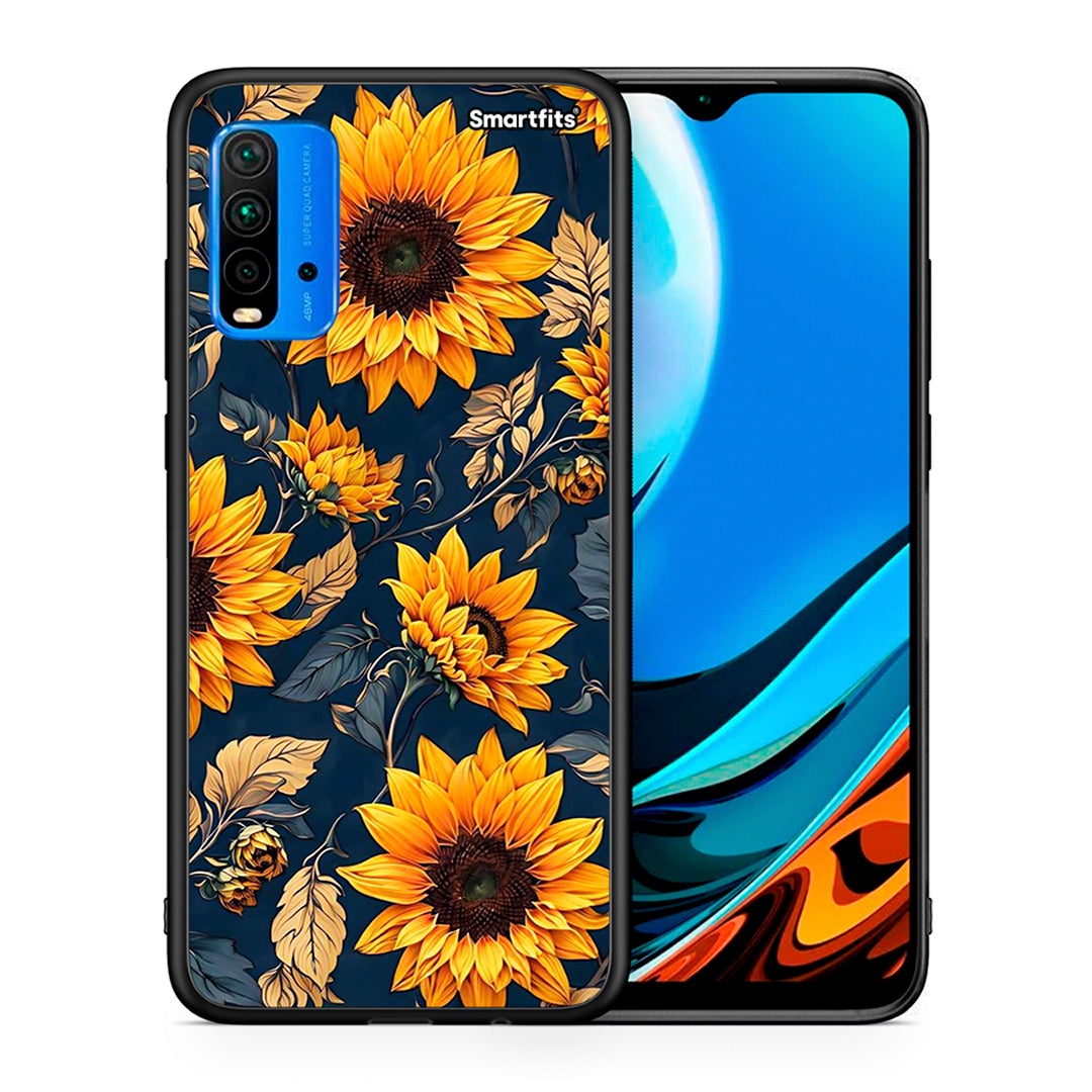 Θήκη Xiaomi Redmi 9T Autumn Sunflowers από τη Smartfits με σχέδιο στο πίσω μέρος και μαύρο περίβλημα | Xiaomi Redmi 9T Autumn Sunflowers case with colorful back and black bezels