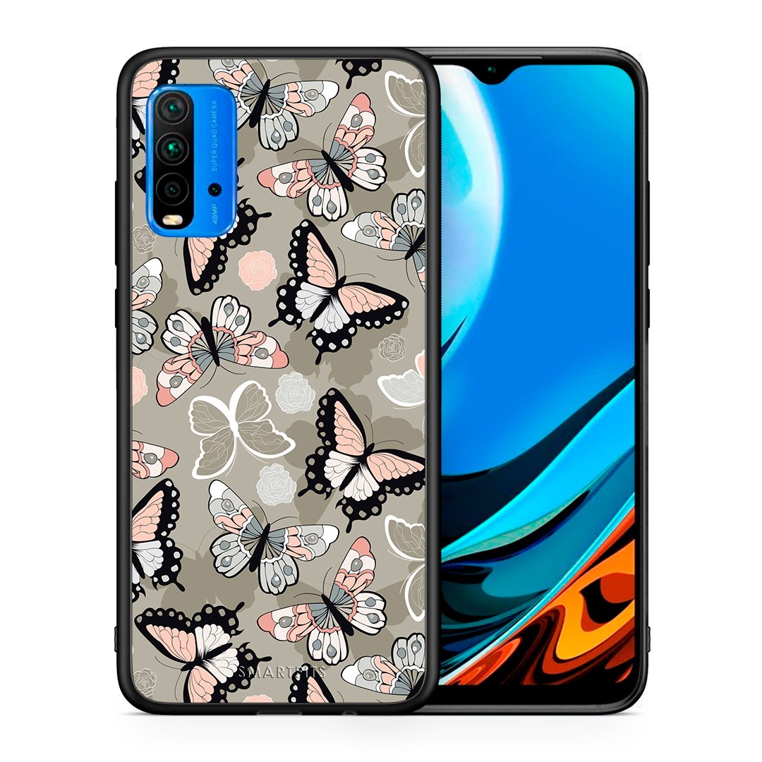 Θήκη Xiaomi Poco M3 Butterflies Boho από τη Smartfits με σχέδιο στο πίσω μέρος και μαύρο περίβλημα | Xiaomi Poco M3 Butterflies Boho case with colorful back and black bezels