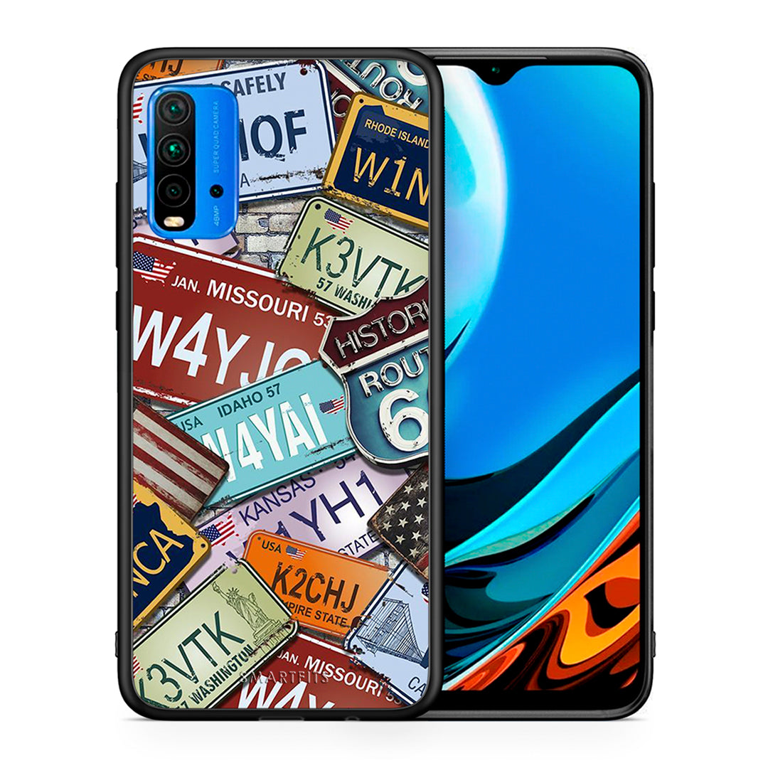 Θήκη Xiaomi Redmi 9T Car Plates από τη Smartfits με σχέδιο στο πίσω μέρος και μαύρο περίβλημα | Xiaomi Redmi 9T Car Plates case with colorful back and black bezels