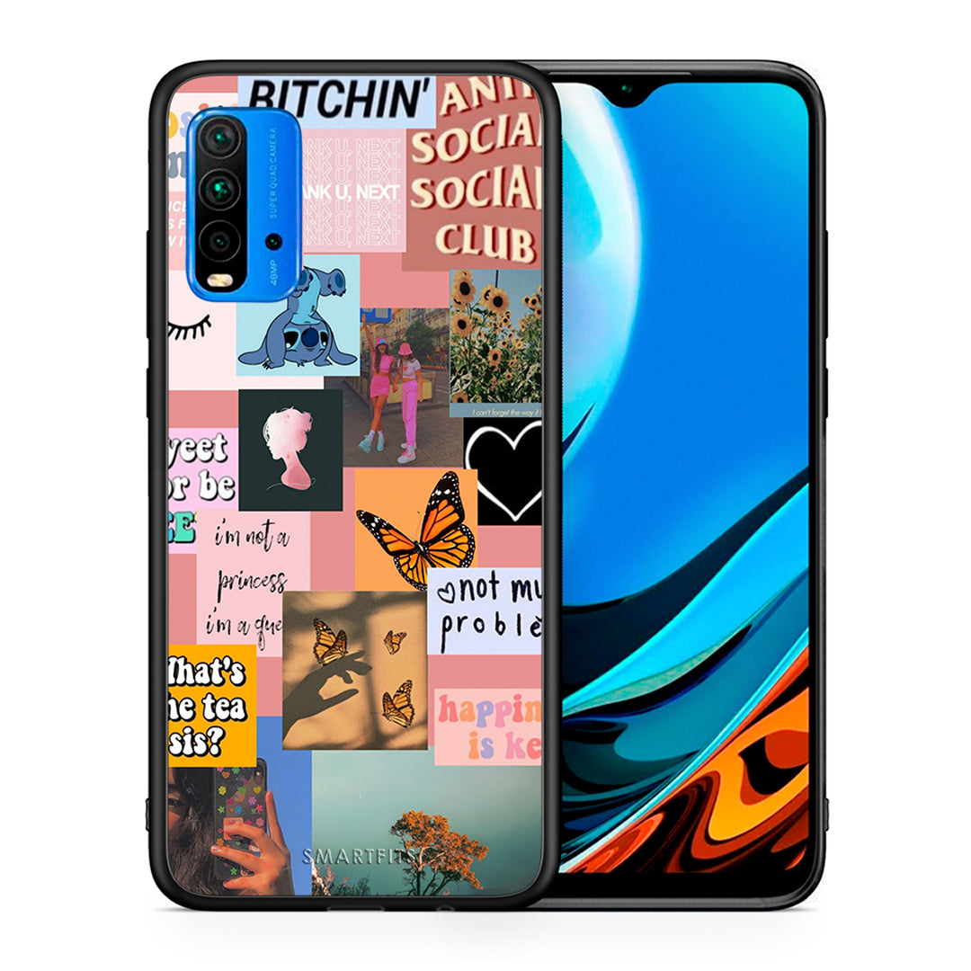 Θήκη Αγίου Βαλεντίνου Xiaomi Redmi 9T Collage Bitchin από τη Smartfits με σχέδιο στο πίσω μέρος και μαύρο περίβλημα | Xiaomi Redmi 9T Collage Bitchin case with colorful back and black bezels