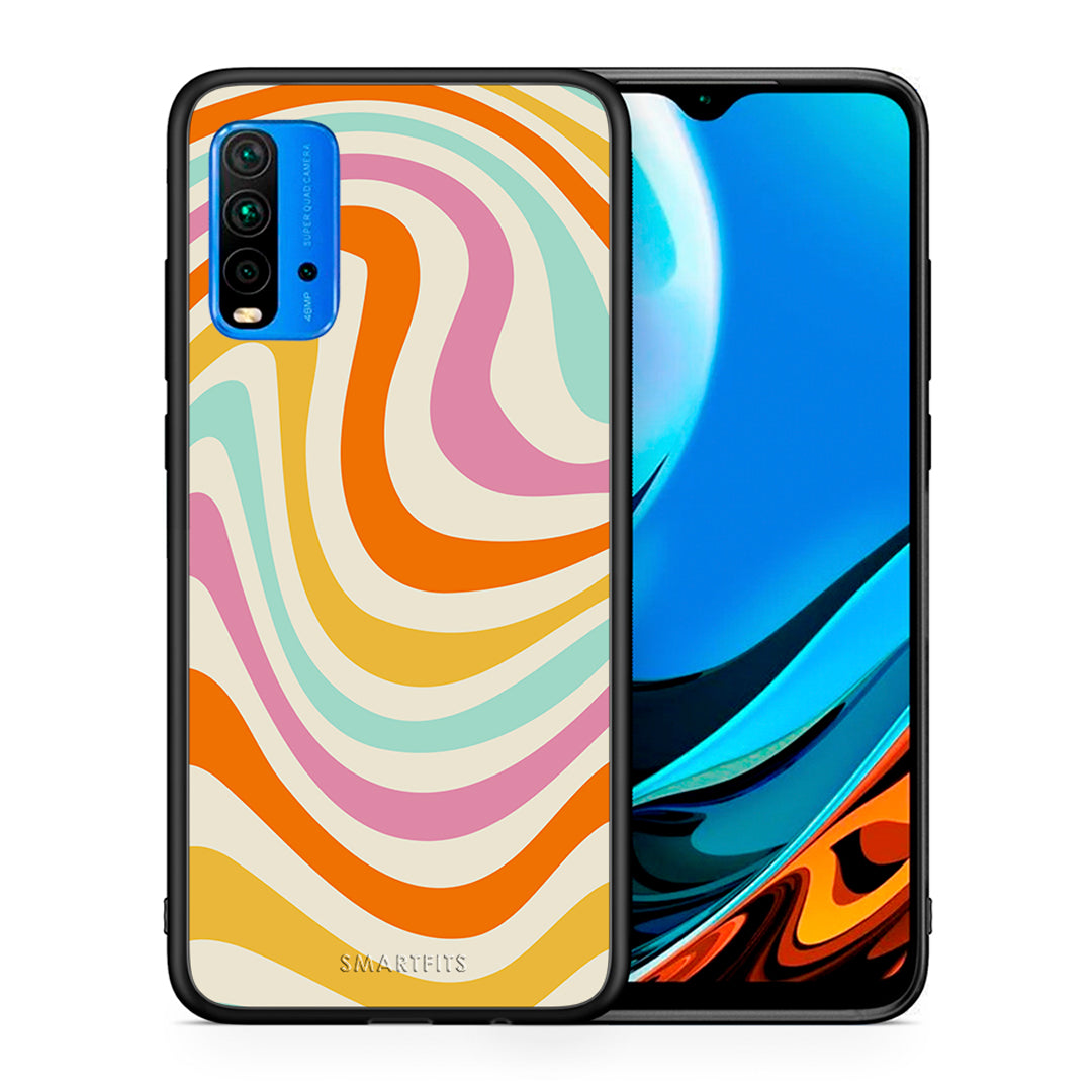 Θήκη Xiaomi Poco M3 Colourful Waves από τη Smartfits με σχέδιο στο πίσω μέρος και μαύρο περίβλημα | Xiaomi Poco M3 Colourful Waves case with colorful back and black bezels