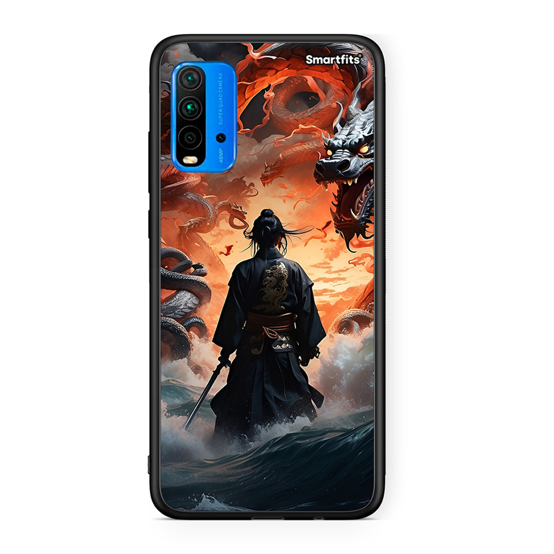 Xiaomi Redmi 9T Dragons Fight θήκη από τη Smartfits με σχέδιο στο πίσω μέρος και μαύρο περίβλημα | Smartphone case with colorful back and black bezels by Smartfits