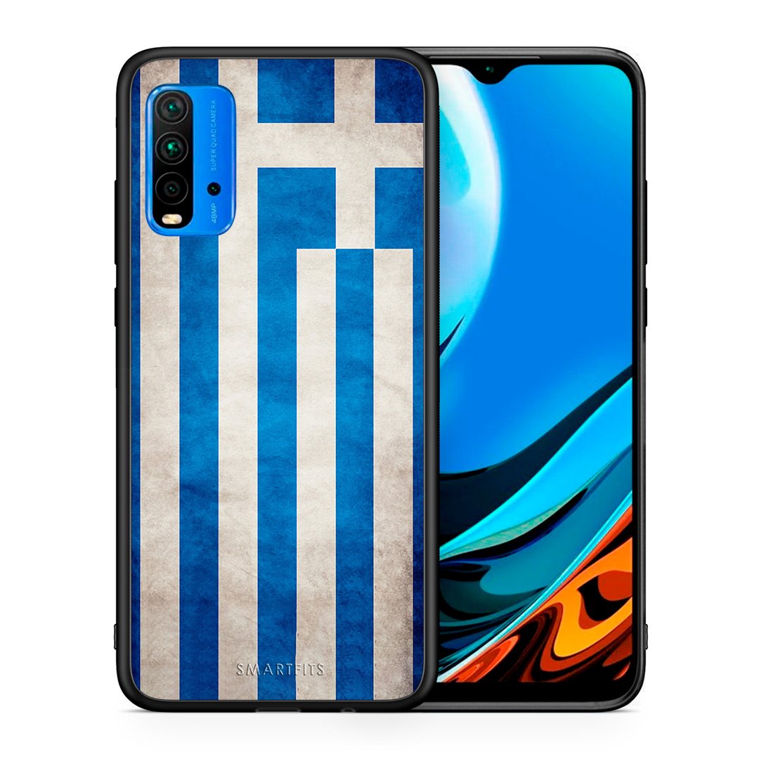 Θήκη Xiaomi Poco M3 Greek Flag από τη Smartfits με σχέδιο στο πίσω μέρος και μαύρο περίβλημα | Xiaomi Poco M3 Greek Flag case with colorful back and black bezels