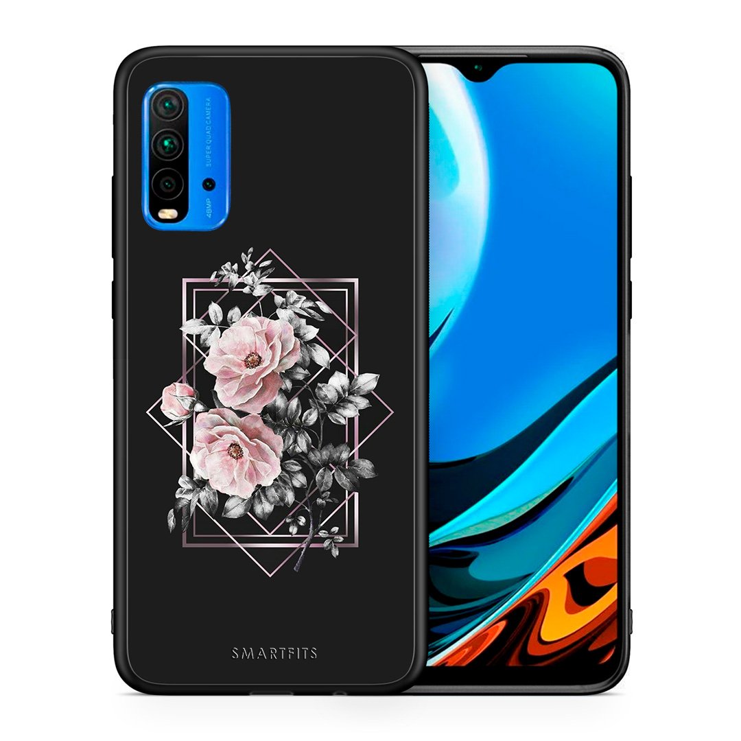 Θήκη Xiaomi Poco M3 Frame Flower από τη Smartfits με σχέδιο στο πίσω μέρος και μαύρο περίβλημα | Xiaomi Poco M3 Frame Flower case with colorful back and black bezels