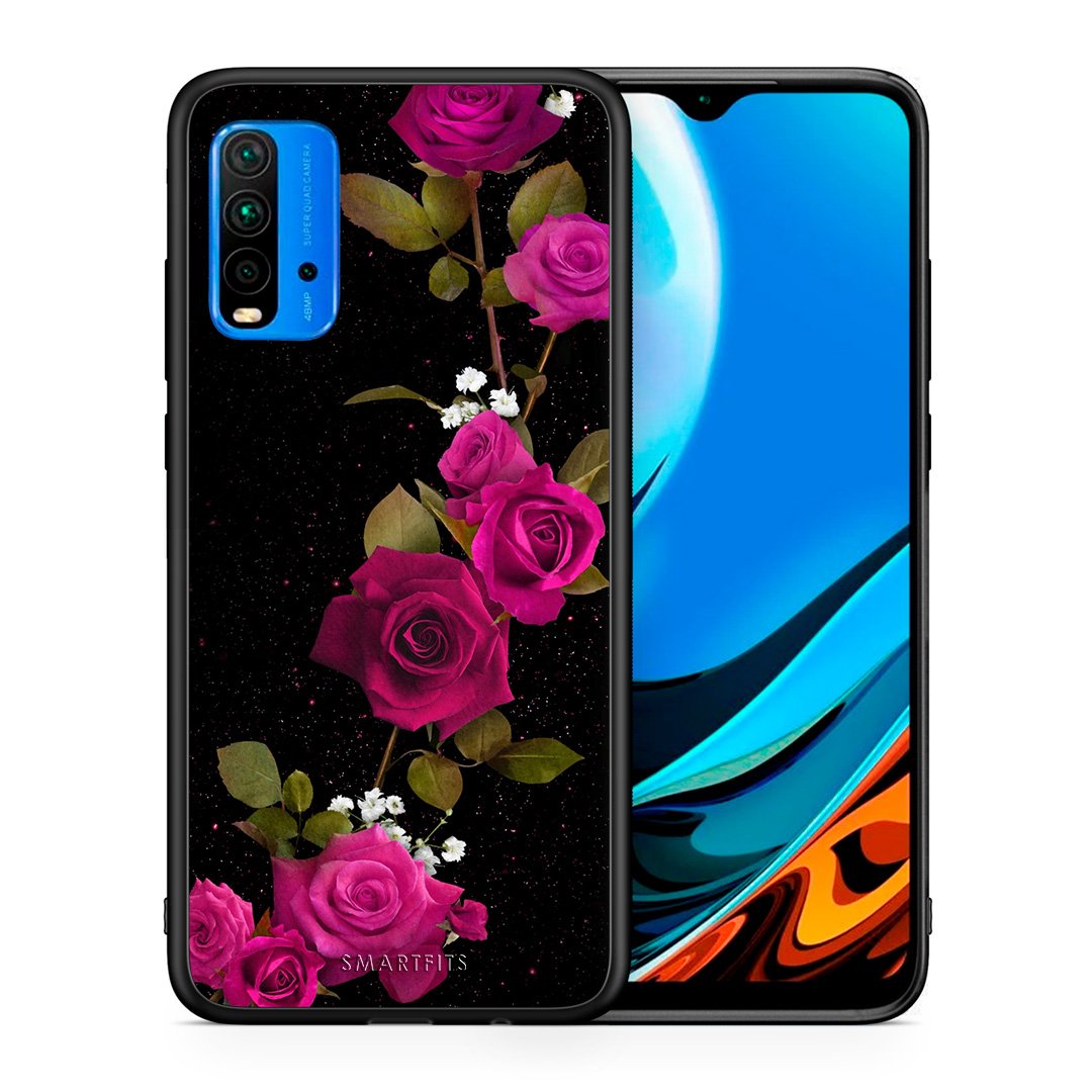 Θήκη Xiaomi Poco M3 Red Roses Flower από τη Smartfits με σχέδιο στο πίσω μέρος και μαύρο περίβλημα | Xiaomi Poco M3 Red Roses Flower case with colorful back and black bezels