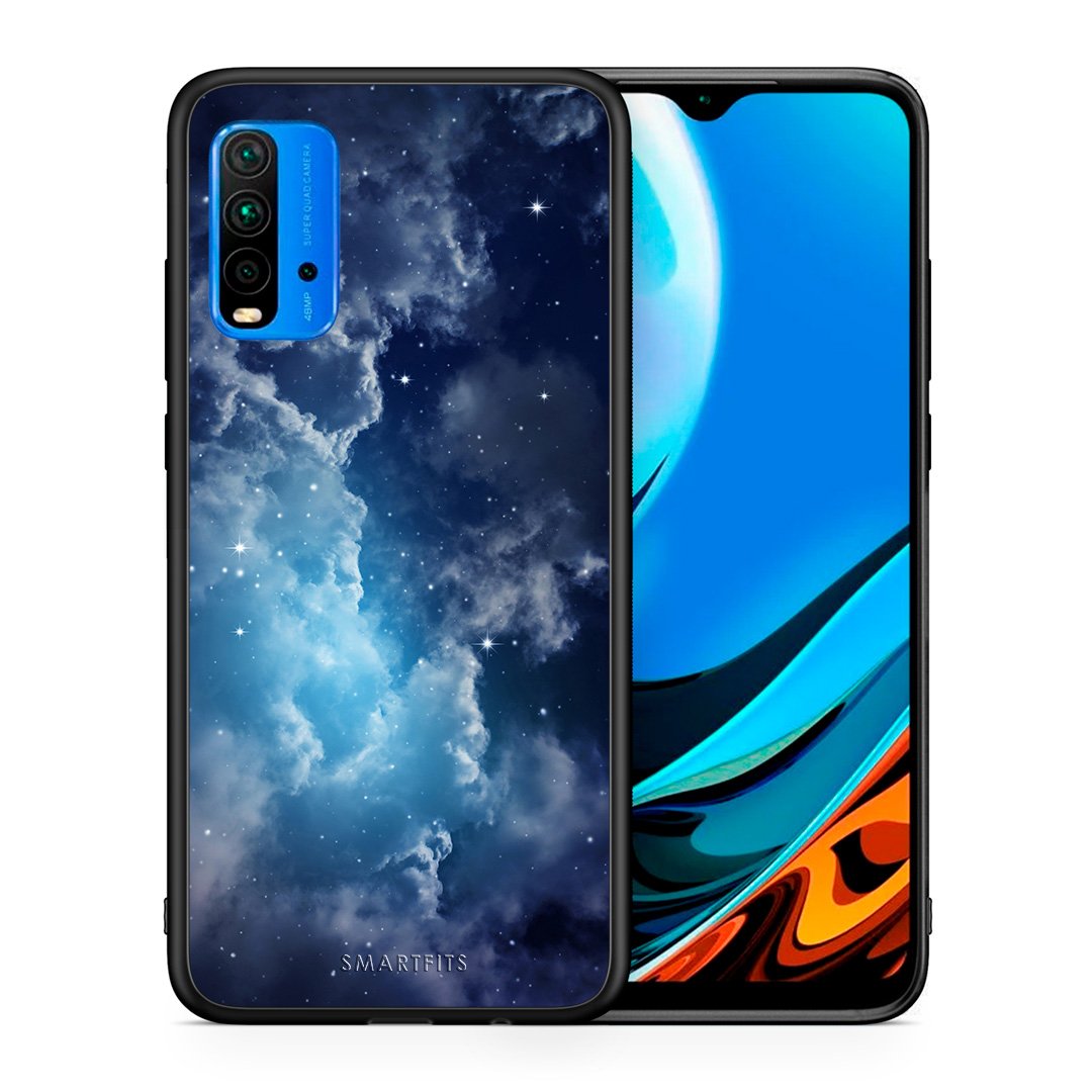Θήκη Xiaomi Poco M3 Blue Sky Galaxy από τη Smartfits με σχέδιο στο πίσω μέρος και μαύρο περίβλημα | Xiaomi Poco M3 Blue Sky Galaxy case with colorful back and black bezels