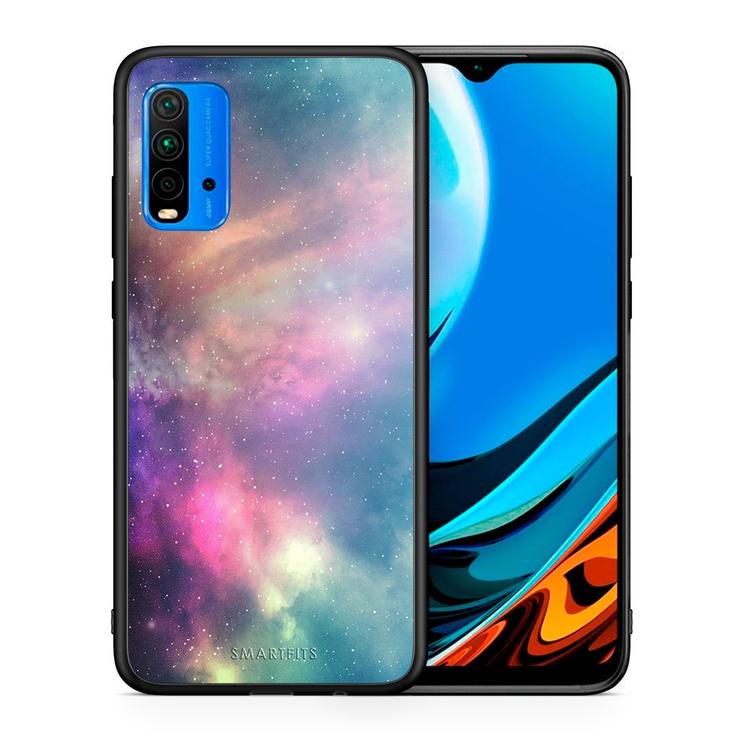 Θήκη Xiaomi Poco M3 Rainbow Galaxy από τη Smartfits με σχέδιο στο πίσω μέρος και μαύρο περίβλημα | Xiaomi Poco M3 Rainbow Galaxy case with colorful back and black bezels