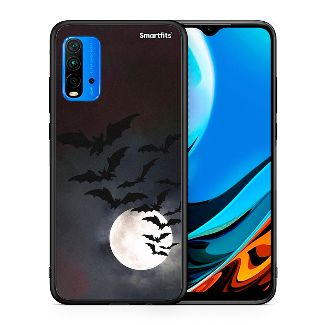 Θήκη Xiaomi Poco M3 Halloween Bat Night από τη Smartfits με σχέδιο στο πίσω μέρος και μαύρο περίβλημα | Xiaomi Poco M3 Halloween Bat Night case with colorful back and black bezels