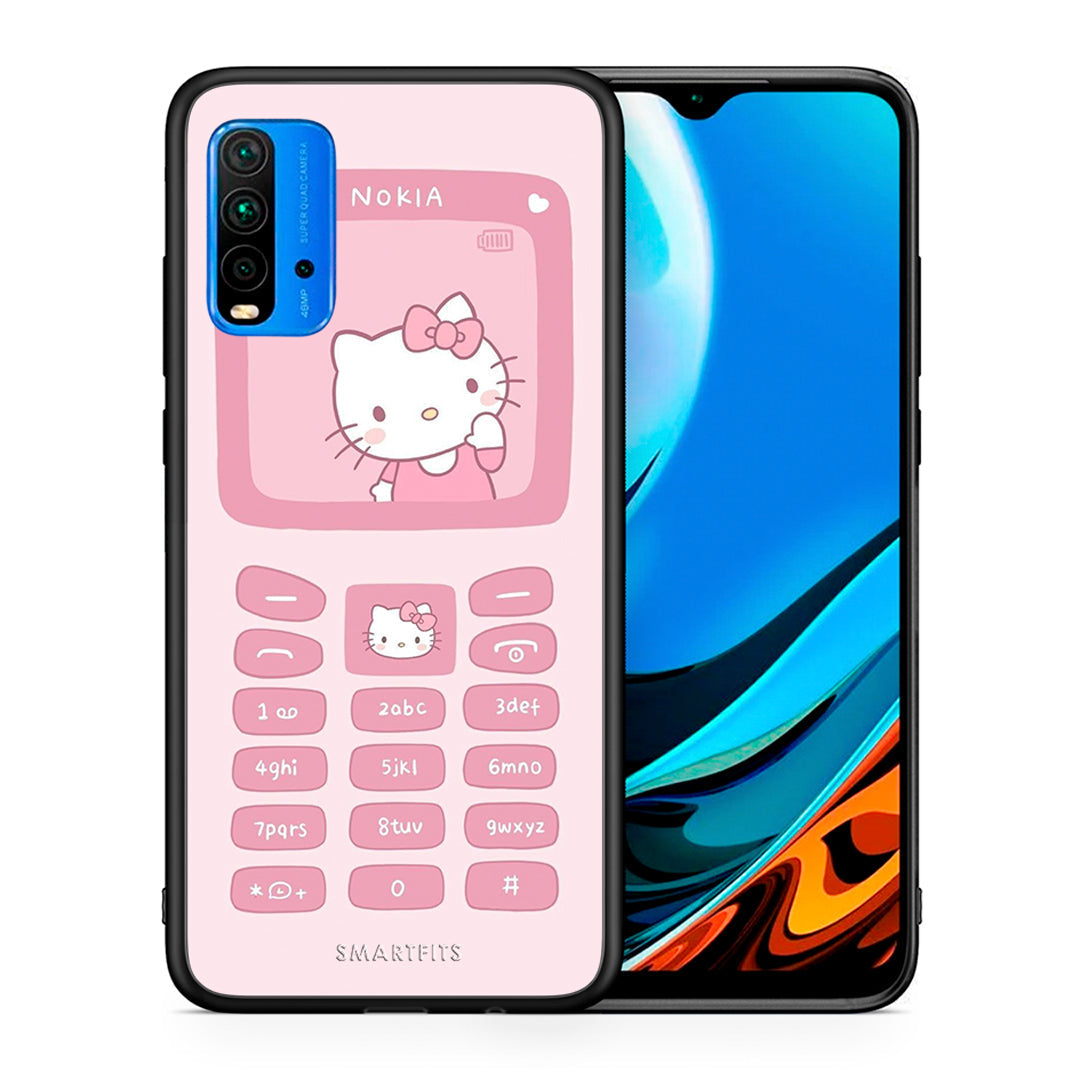 Θήκη Αγίου Βαλεντίνου Xiaomi Poco M3 Hello Kitten από τη Smartfits με σχέδιο στο πίσω μέρος και μαύρο περίβλημα | Xiaomi Poco M3 Hello Kitten case with colorful back and black bezels