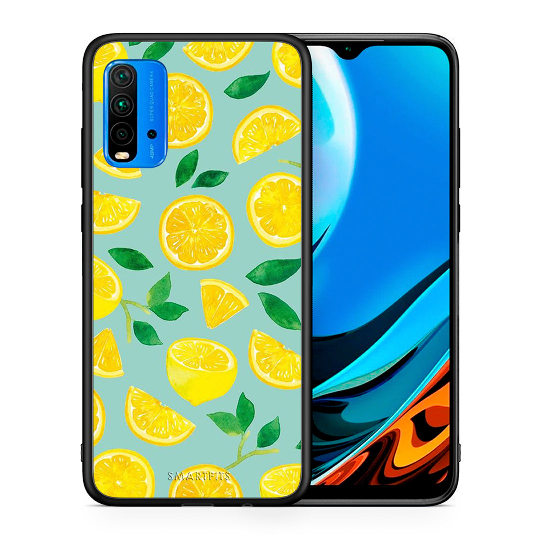 Θήκη Xiaomi Poco M3 Lemons από τη Smartfits με σχέδιο στο πίσω μέρος και μαύρο περίβλημα | Xiaomi Poco M3 Lemons case with colorful back and black bezels
