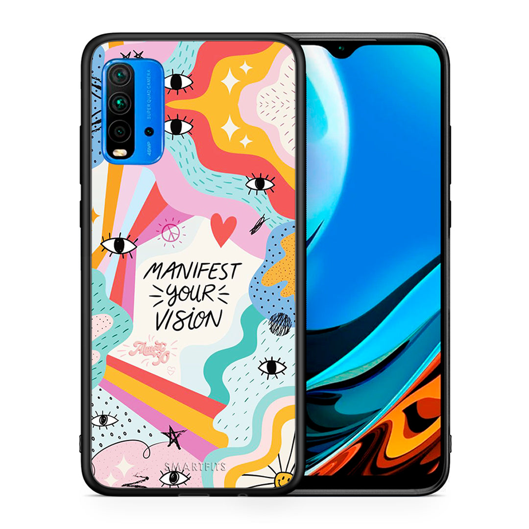 Θήκη Xiaomi Poco M3 Manifest Your Vision από τη Smartfits με σχέδιο στο πίσω μέρος και μαύρο περίβλημα | Xiaomi Poco M3 Manifest Your Vision case with colorful back and black bezels