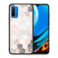Thumbnail for Θήκη Xiaomi Redmi 9T Hexagon Pink Marble από τη Smartfits με σχέδιο στο πίσω μέρος και μαύρο περίβλημα | Xiaomi Redmi 9T Hexagon Pink Marble case with colorful back and black bezels