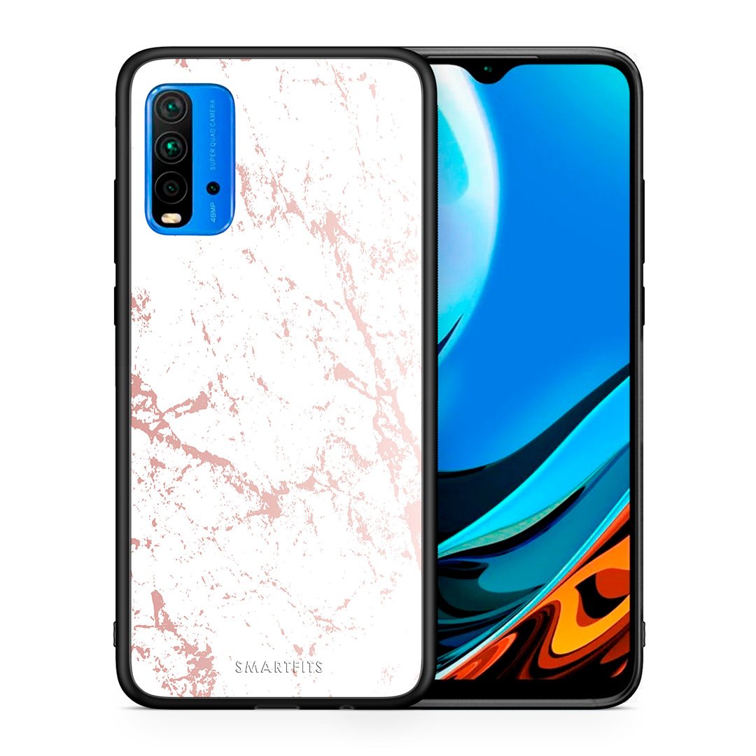 Θήκη Xiaomi Poco M3 Pink Splash Marble από τη Smartfits με σχέδιο στο πίσω μέρος και μαύρο περίβλημα | Xiaomi Poco M3 Pink Splash Marble case with colorful back and black bezels