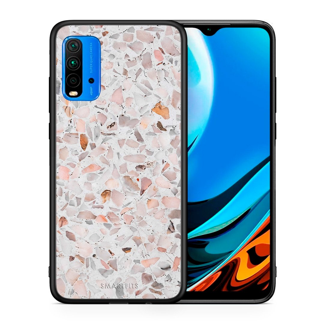 Θήκη Xiaomi Redmi 9T Marble Terrazzo από τη Smartfits με σχέδιο στο πίσω μέρος και μαύρο περίβλημα | Xiaomi Redmi 9T Marble Terrazzo case with colorful back and black bezels