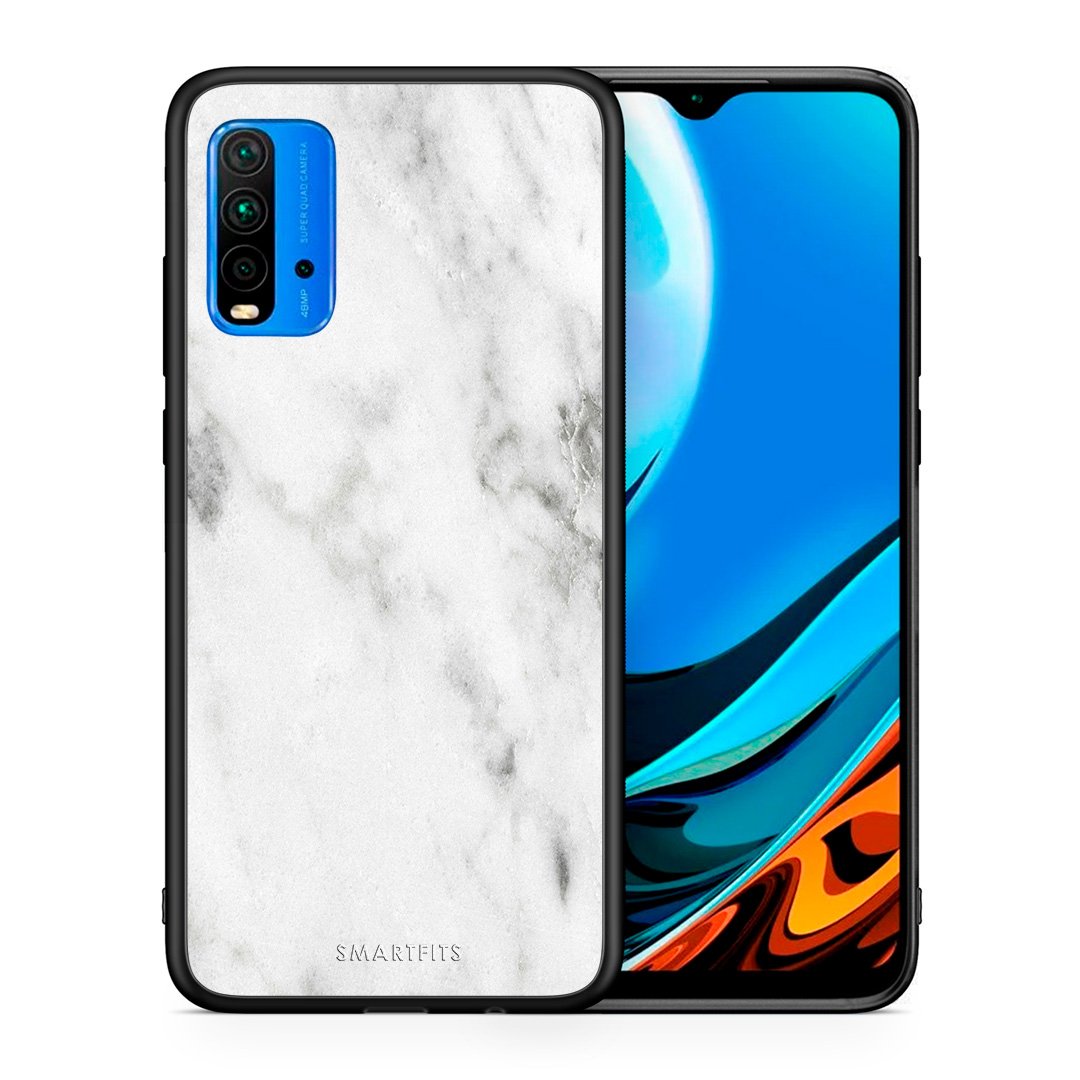 Θήκη Xiaomi Poco M3 White Marble από τη Smartfits με σχέδιο στο πίσω μέρος και μαύρο περίβλημα | Xiaomi Poco M3 White Marble case with colorful back and black bezels