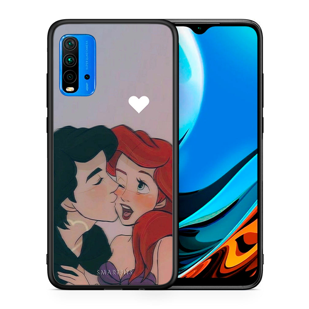 Θήκη Αγίου Βαλεντίνου Xiaomi Redmi 9T Mermaid Love από τη Smartfits με σχέδιο στο πίσω μέρος και μαύρο περίβλημα | Xiaomi Redmi 9T Mermaid Love case with colorful back and black bezels