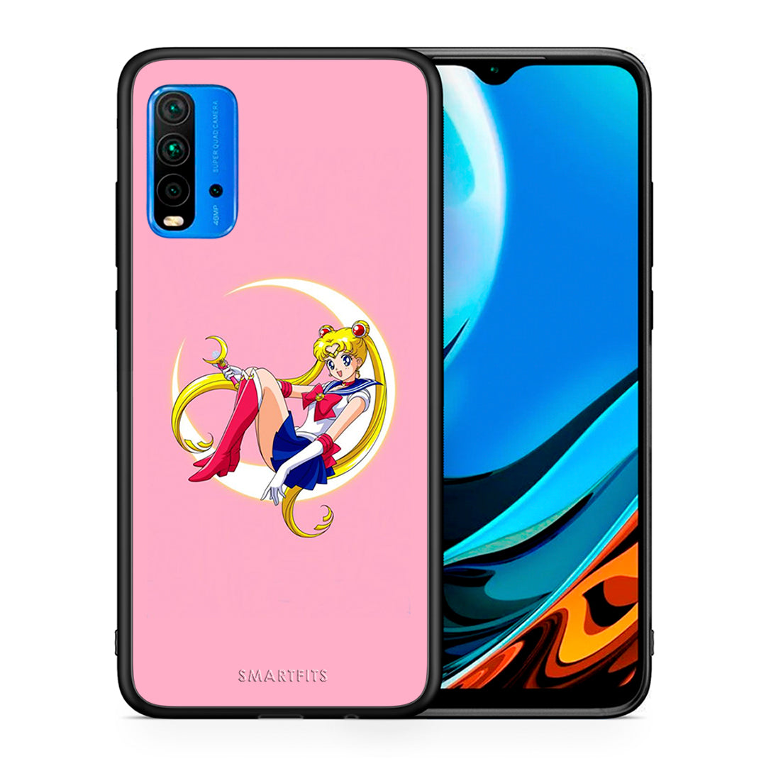 Θήκη Xiaomi Redmi 9T Moon Girl από τη Smartfits με σχέδιο στο πίσω μέρος και μαύρο περίβλημα | Xiaomi Redmi 9T Moon Girl case with colorful back and black bezels