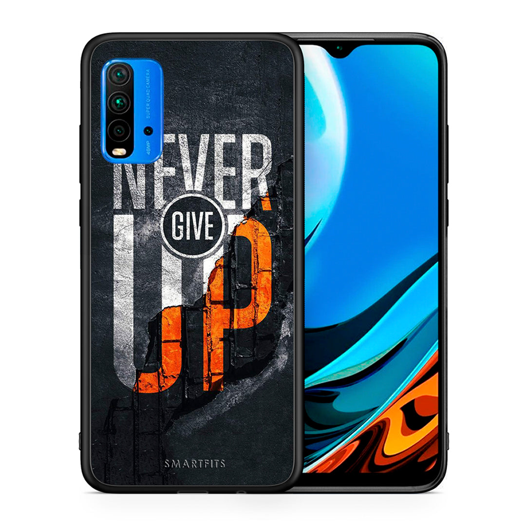 Θήκη Αγίου Βαλεντίνου Xiaomi Redmi 9T Never Give Up από τη Smartfits με σχέδιο στο πίσω μέρος και μαύρο περίβλημα | Xiaomi Redmi 9T Never Give Up case with colorful back and black bezels