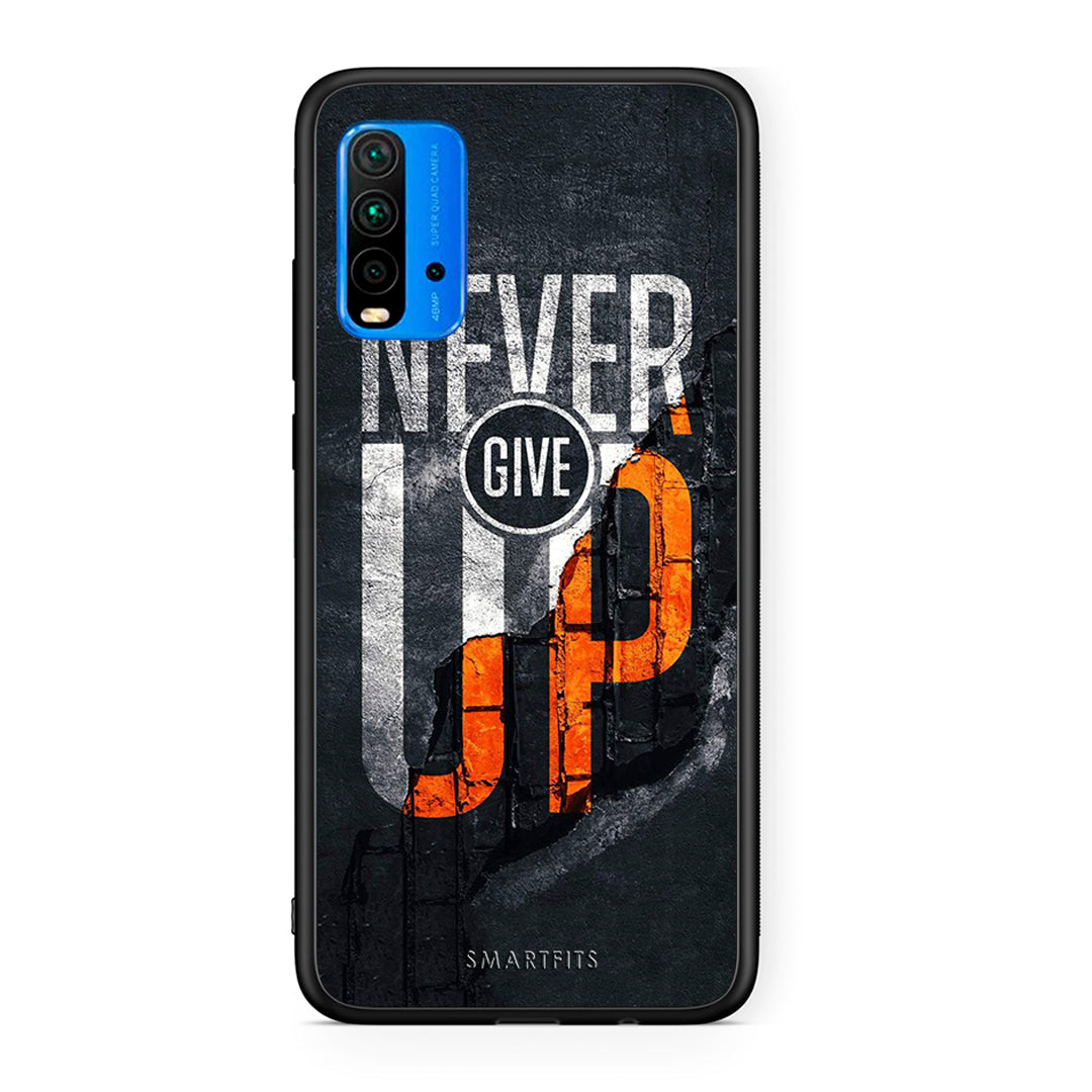 Xiaomi Redmi 9T Never Give Up Θήκη Αγίου Βαλεντίνου από τη Smartfits με σχέδιο στο πίσω μέρος και μαύρο περίβλημα | Smartphone case with colorful back and black bezels by Smartfits