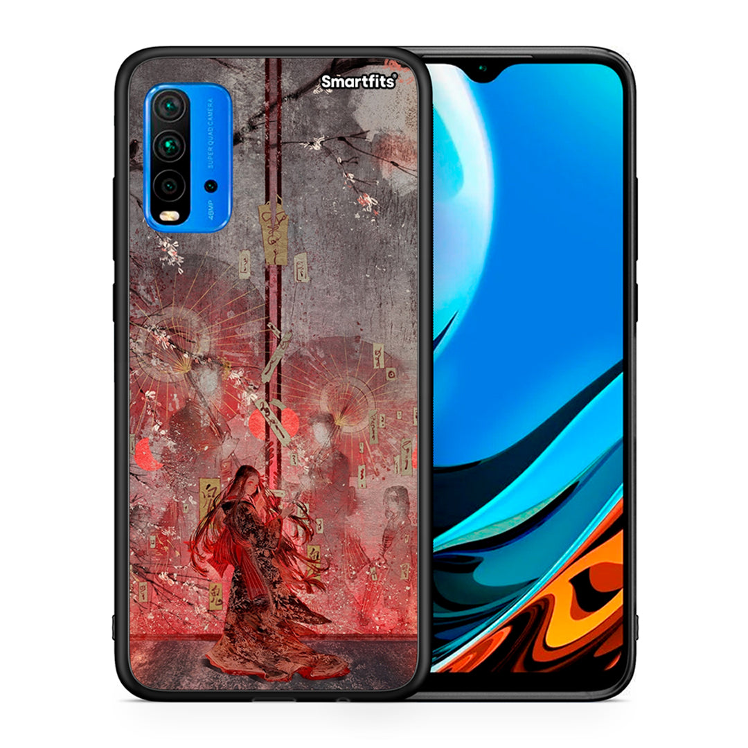 Θήκη Xiaomi Redmi 9T Nezuko Kamado από τη Smartfits με σχέδιο στο πίσω μέρος και μαύρο περίβλημα | Xiaomi Redmi 9T Nezuko Kamado case with colorful back and black bezels