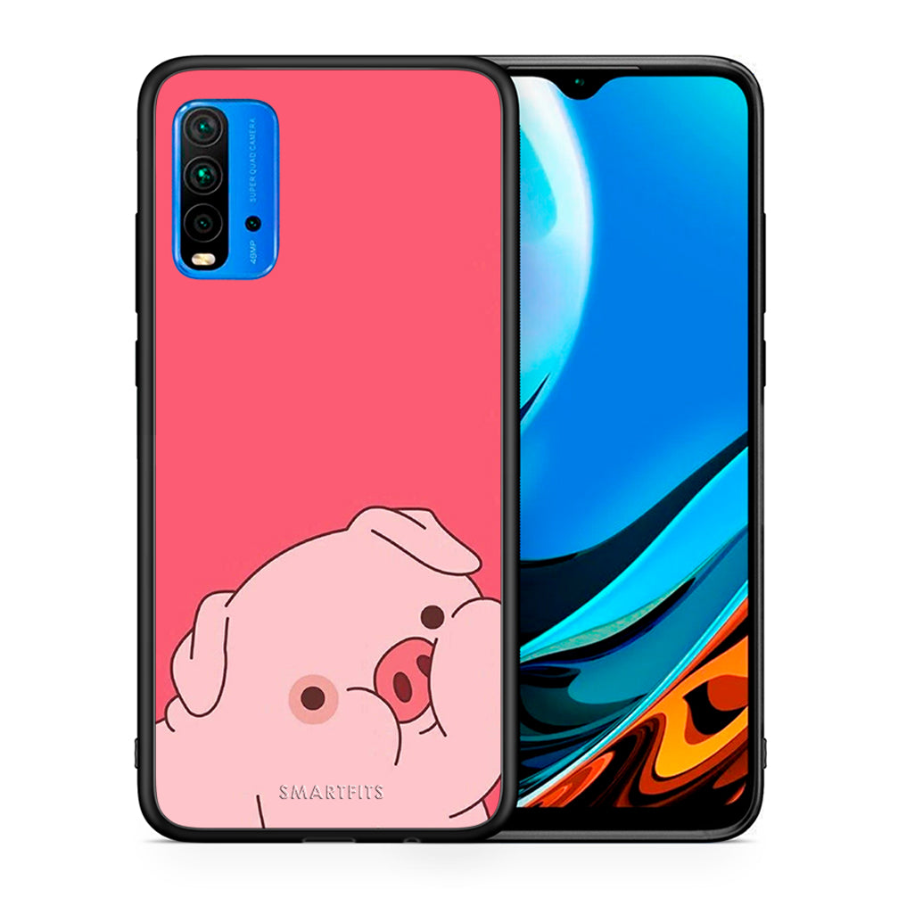 Θήκη Αγίου Βαλεντίνου Xiaomi Poco M3 Pig Love 1 από τη Smartfits με σχέδιο στο πίσω μέρος και μαύρο περίβλημα | Xiaomi Poco M3 Pig Love 1 case with colorful back and black bezels