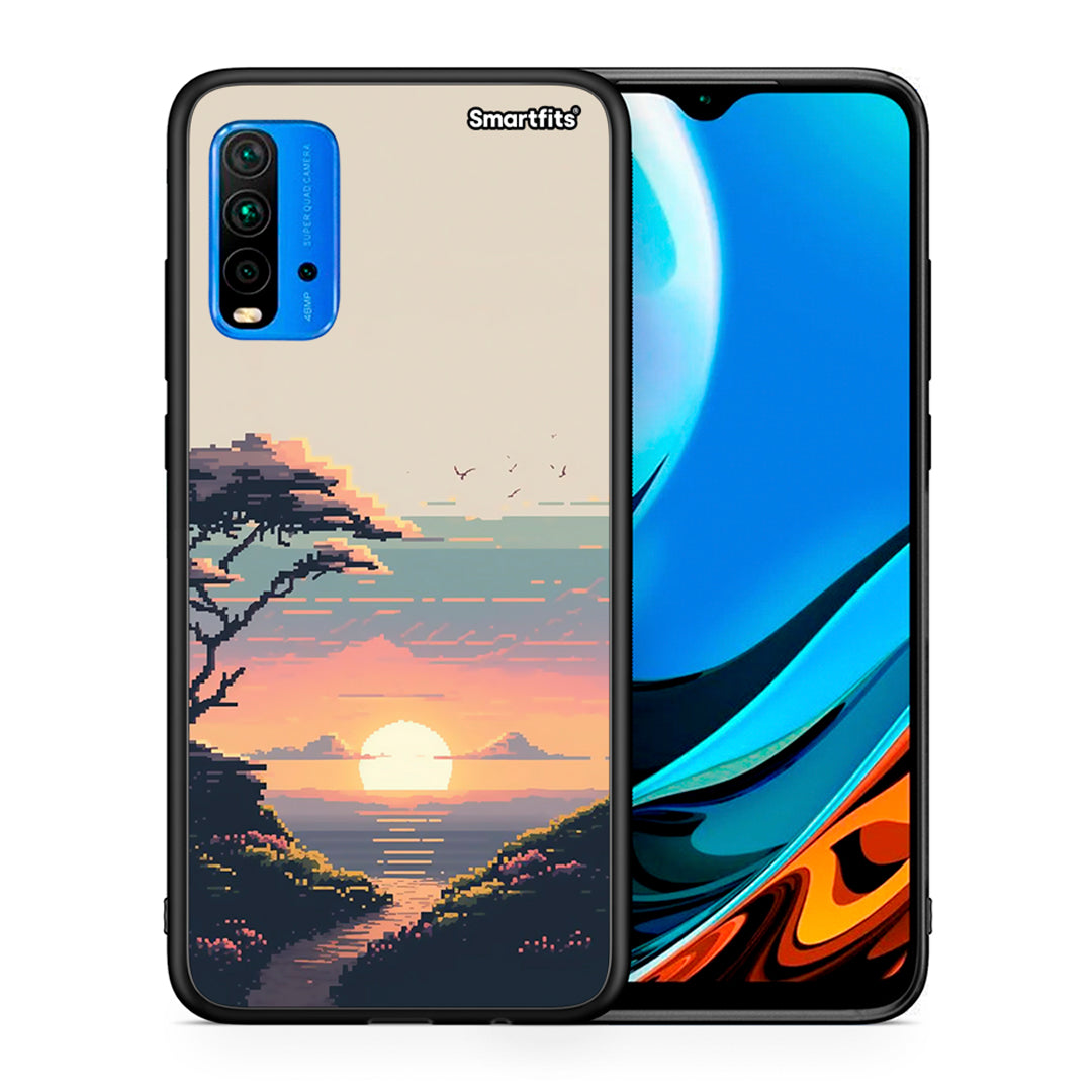 Θήκη Xiaomi Poco M3 Pixel Sunset από τη Smartfits με σχέδιο στο πίσω μέρος και μαύρο περίβλημα | Xiaomi Poco M3 Pixel Sunset case with colorful back and black bezels