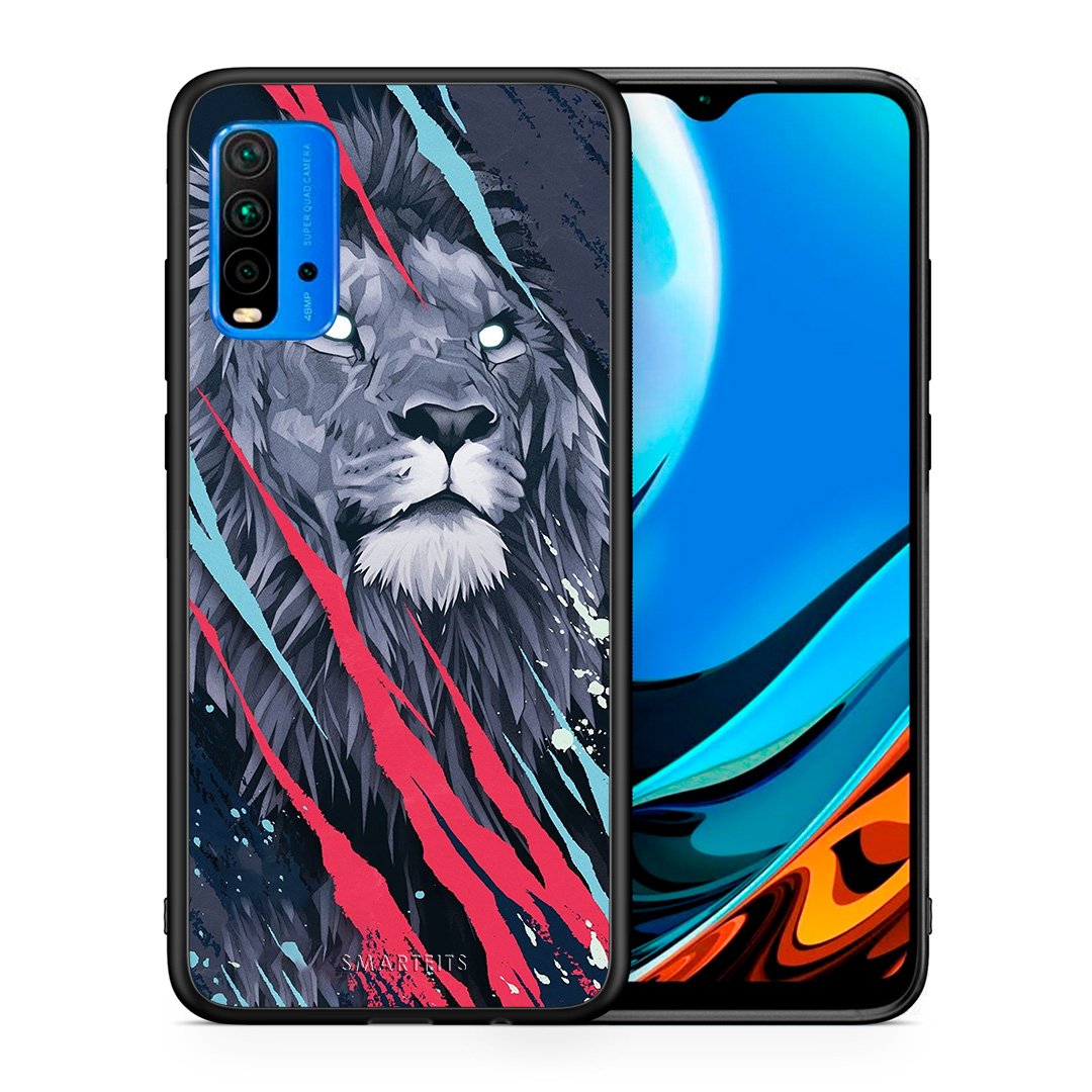 Θήκη Xiaomi Poco M3 Lion Designer PopArt από τη Smartfits με σχέδιο στο πίσω μέρος και μαύρο περίβλημα | Xiaomi Poco M3 Lion Designer PopArt case with colorful back and black bezels