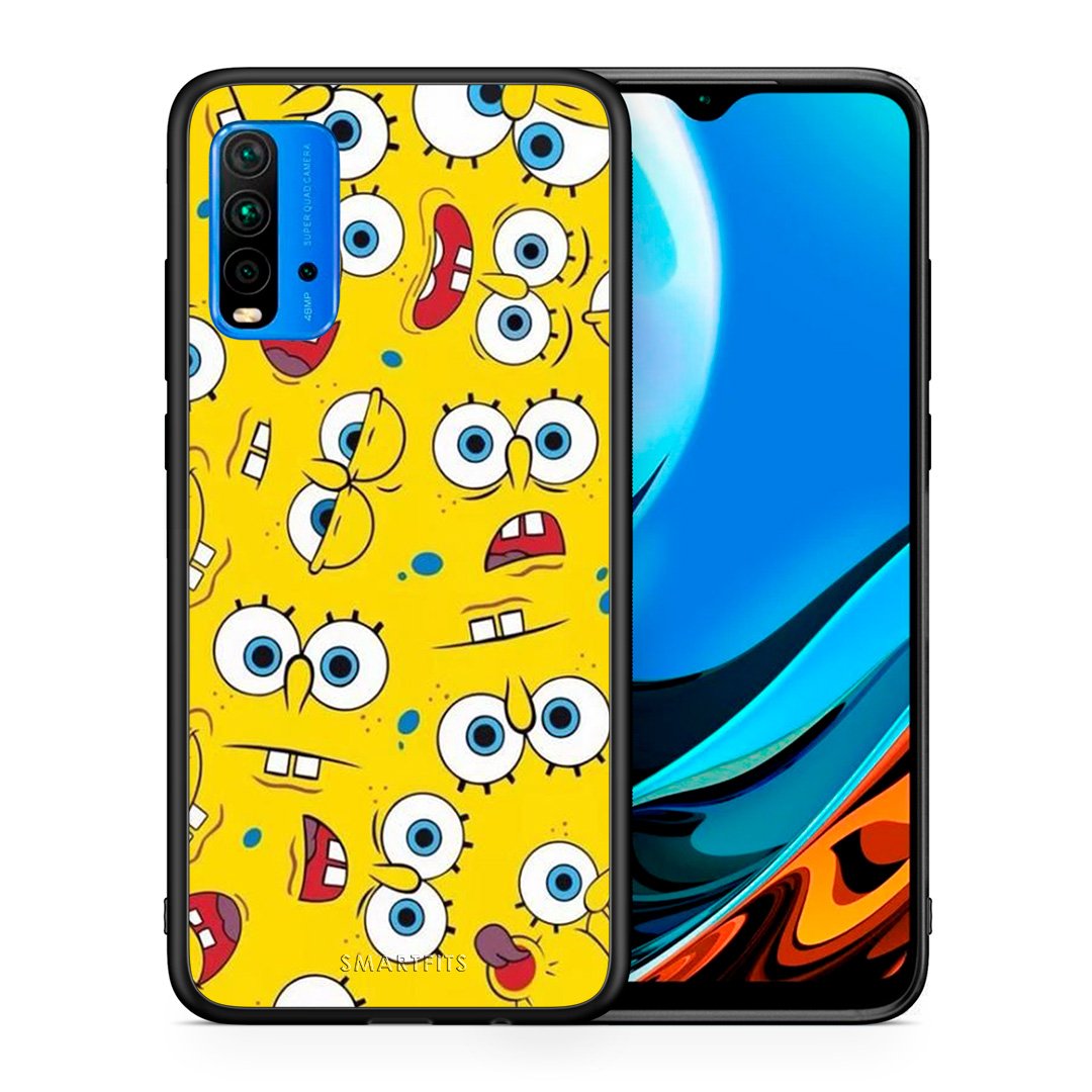 Θήκη Xiaomi Poco M3 Sponge PopArt από τη Smartfits με σχέδιο στο πίσω μέρος και μαύρο περίβλημα | Xiaomi Poco M3 Sponge PopArt case with colorful back and black bezels