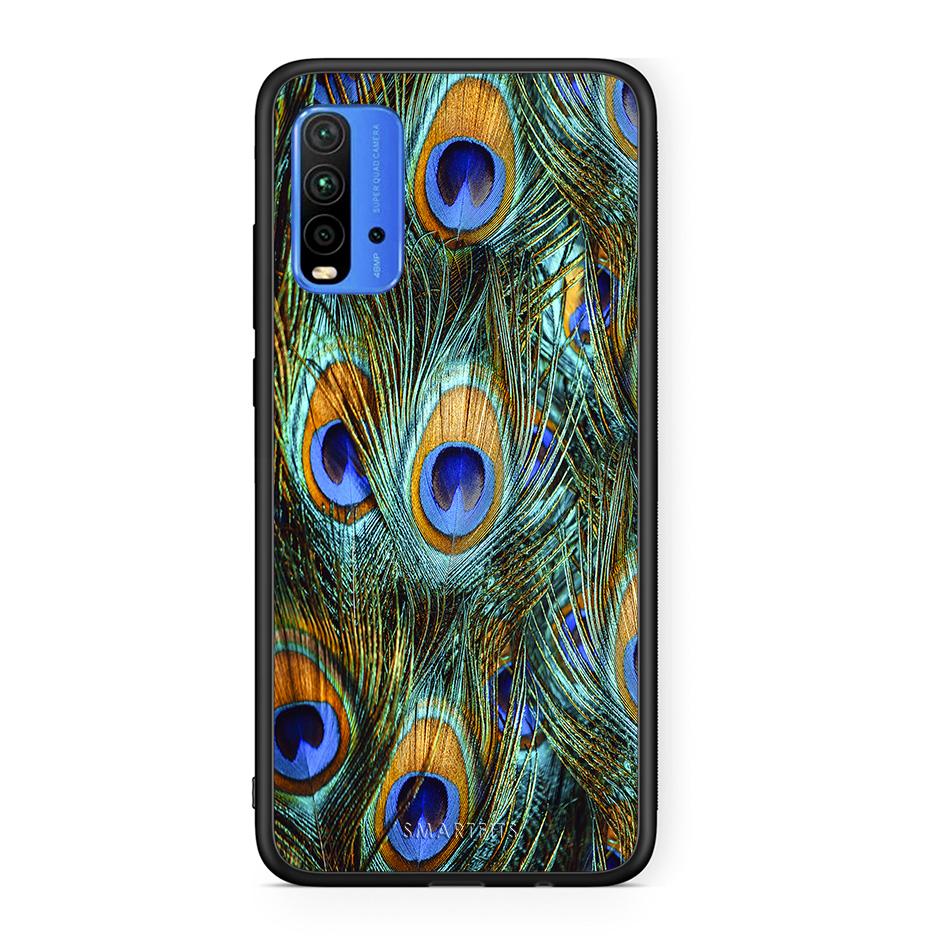 Xiaomi Poco M3 Real Peacock Feathers θήκη από τη Smartfits με σχέδιο στο πίσω μέρος και μαύρο περίβλημα | Smartphone case with colorful back and black bezels by Smartfits