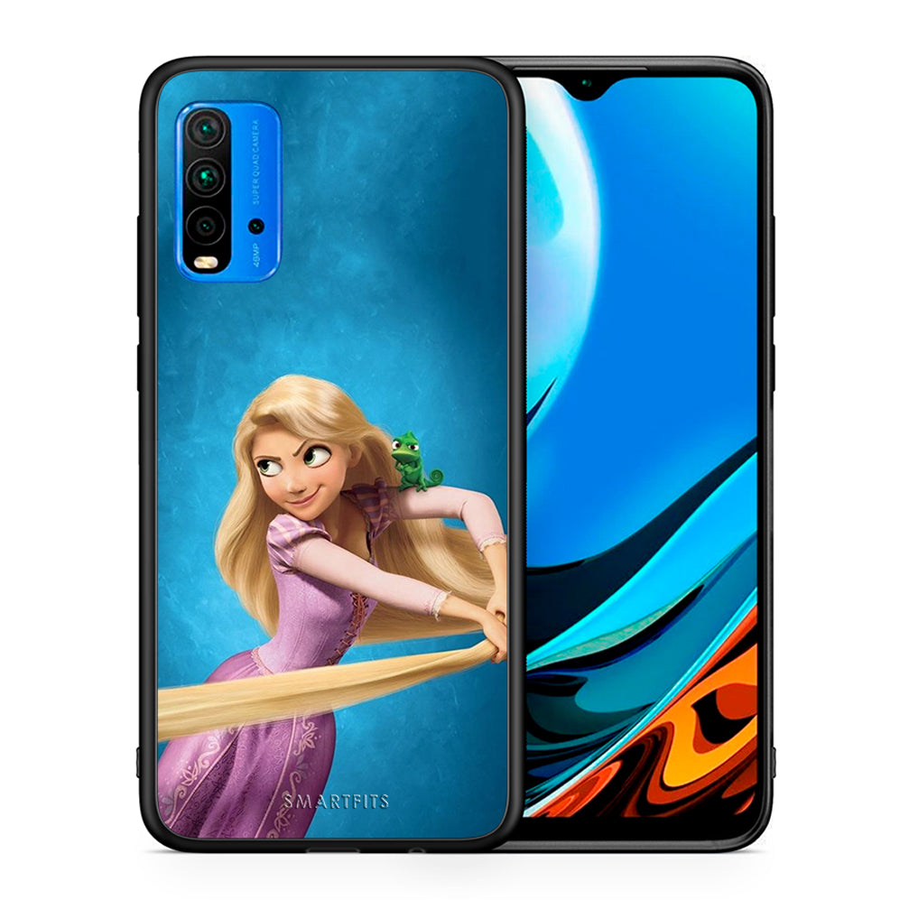 Θήκη Αγίου Βαλεντίνου Xiaomi Poco M3 Tangled 2 από τη Smartfits με σχέδιο στο πίσω μέρος και μαύρο περίβλημα | Xiaomi Poco M3 Tangled 2 case with colorful back and black bezels