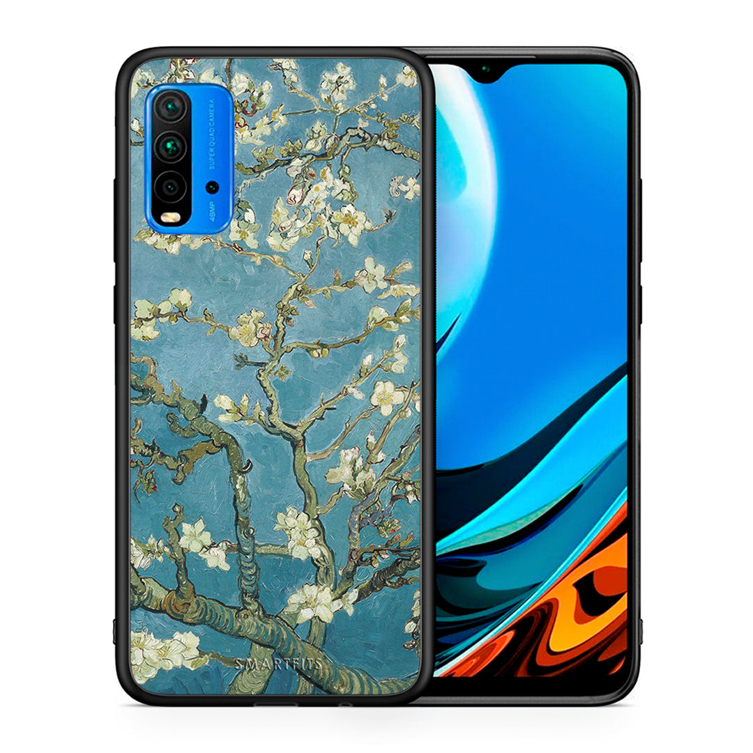 Θήκη Xiaomi Redmi 9T White Blossoms από τη Smartfits με σχέδιο στο πίσω μέρος και μαύρο περίβλημα | Xiaomi Redmi 9T White Blossoms case with colorful back and black bezels