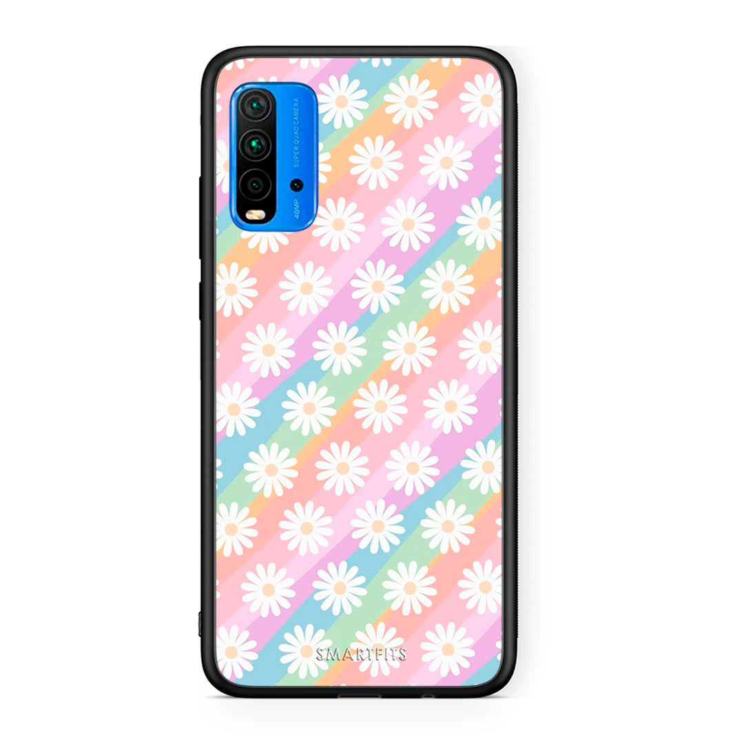 Xiaomi Poco M3 White Daisies θήκη από τη Smartfits με σχέδιο στο πίσω μέρος και μαύρο περίβλημα | Smartphone case with colorful back and black bezels by Smartfits