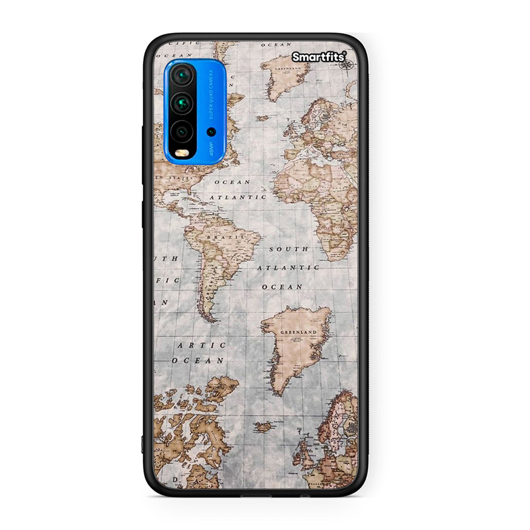 Xiaomi Redmi 9T World Map Θήκη από τη Smartfits με σχέδιο στο πίσω μέρος και μαύρο περίβλημα | Smartphone case with colorful back and black bezels by Smartfits