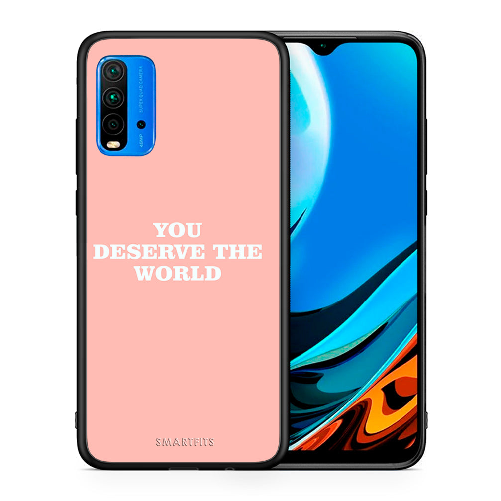 Θήκη Αγίου Βαλεντίνου Xiaomi Redmi 9T You Deserve The World από τη Smartfits με σχέδιο στο πίσω μέρος και μαύρο περίβλημα | Xiaomi Redmi 9T You Deserve The World case with colorful back and black bezels